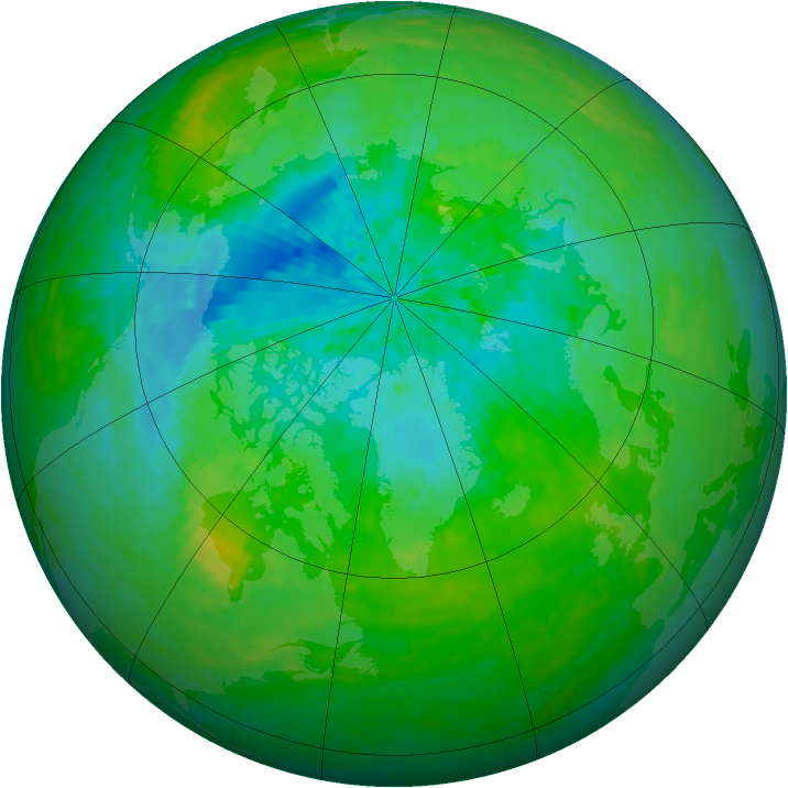 Arctic ozone map for 14 August 1990